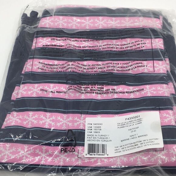 Fa La La Llama Christmas Pink and Blue 100% Cotton Pajamas Set NWT - Picture 5 of 10